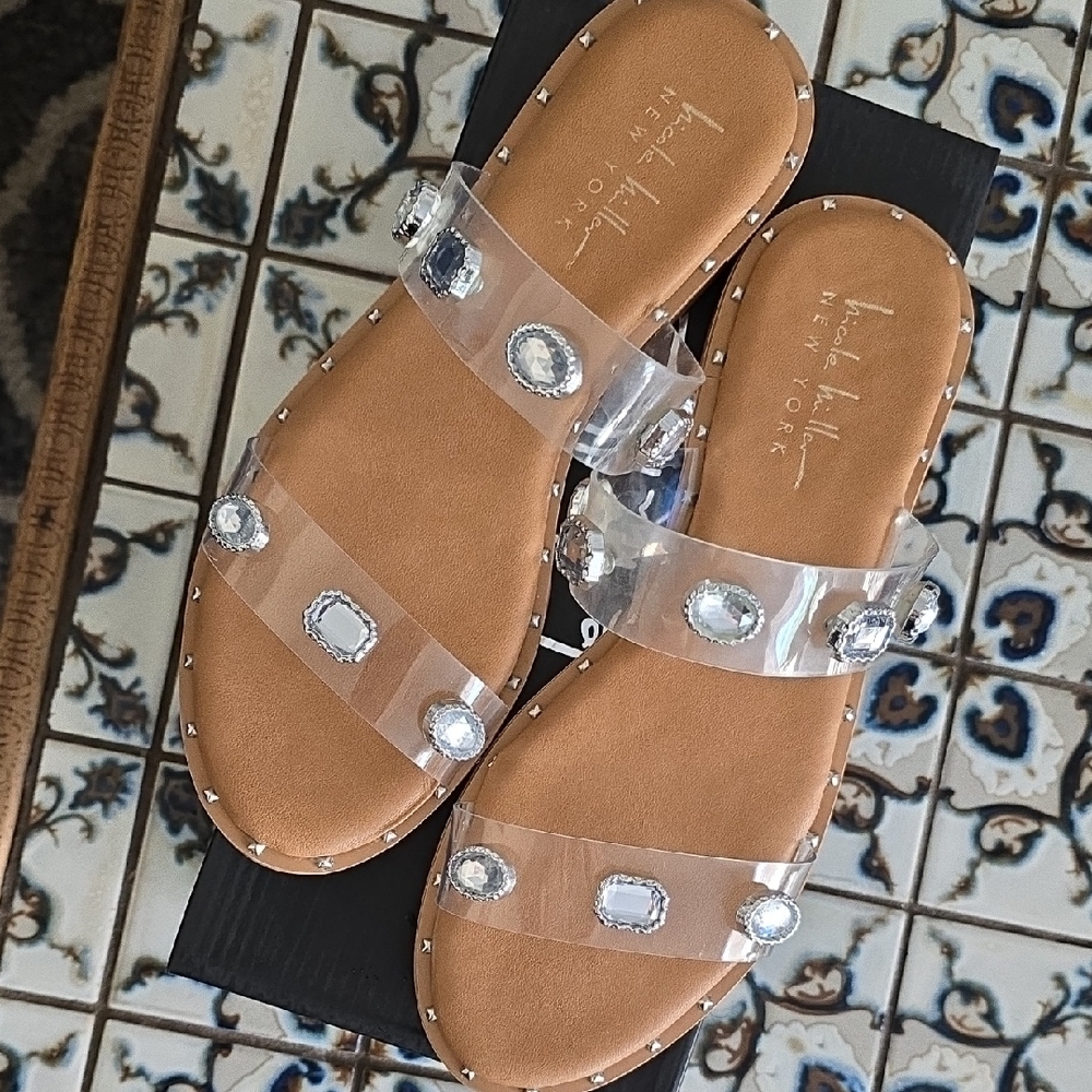 NEW Nicole Miller Clear Jeweled Sandals